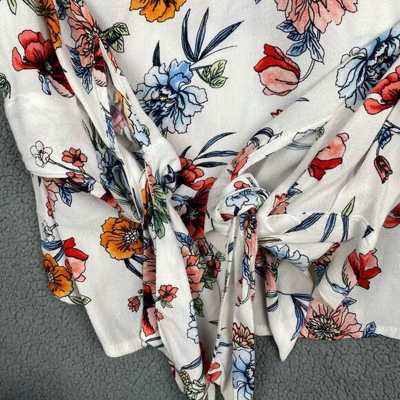 FOR THE REPUBLIC Women's Size M White Floral Long Sleeve Button Up Blouse - Picture 6 of 10